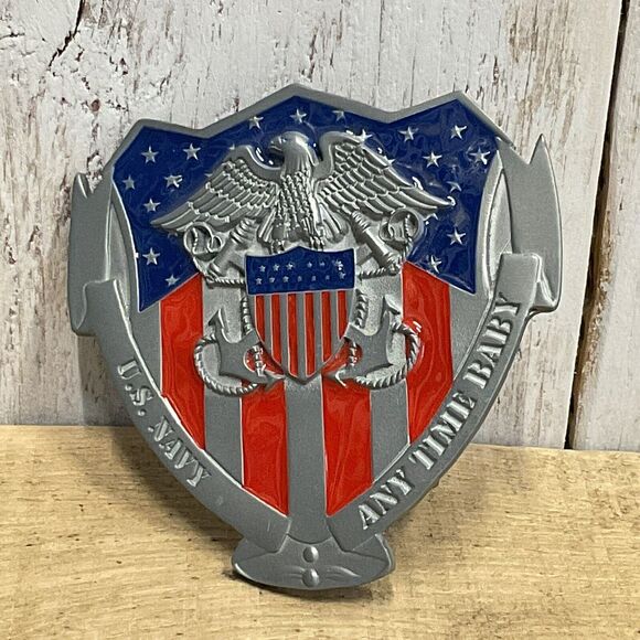 2007 US Navy Belt Buckle Mens Eagle Crest Pewter Patriotic Great American - Picture 1 of 6